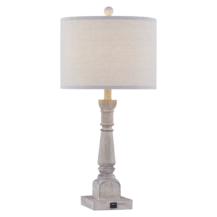 27 in. Brown Traditional Dimmable Resin For Bedroom Living Room Bedside Desk Nightstand Tall Table Lamp With Linen Drum Shade And USB Port #T195