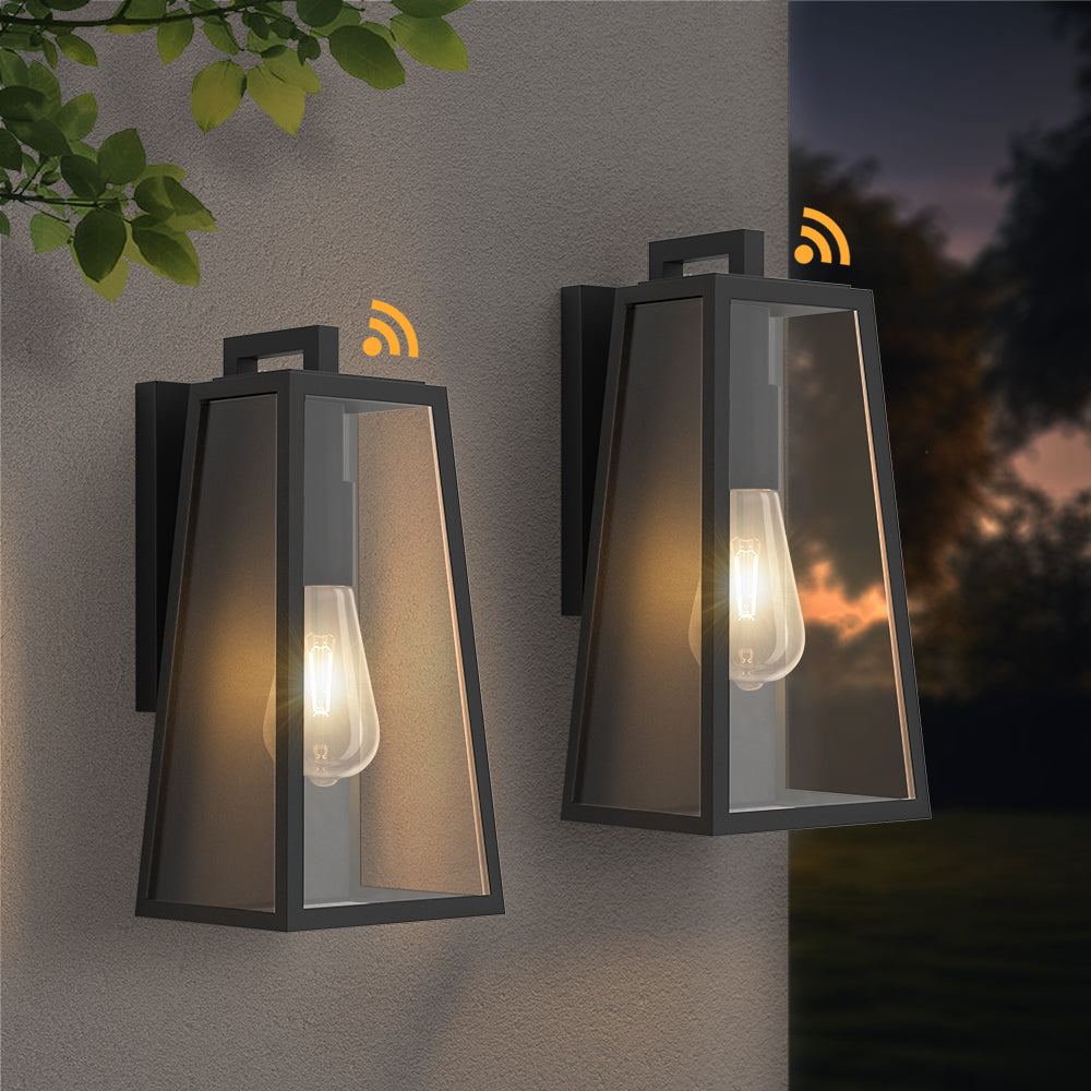 Solstice 1-Light 14'' Iron And Glass Outdoor Wall Lantern With Dusk To Dawn #7054