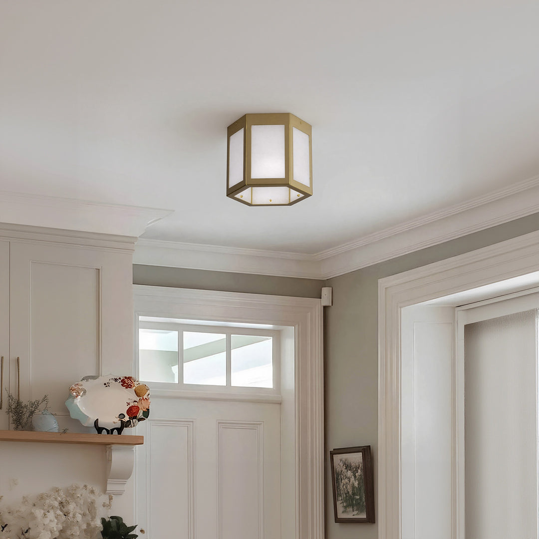 Nest 9.8" 1-Light Modern Brushed Brass White Jade Marble Lantern Flush Mount For Hallway/Entryway/Stairway #19238