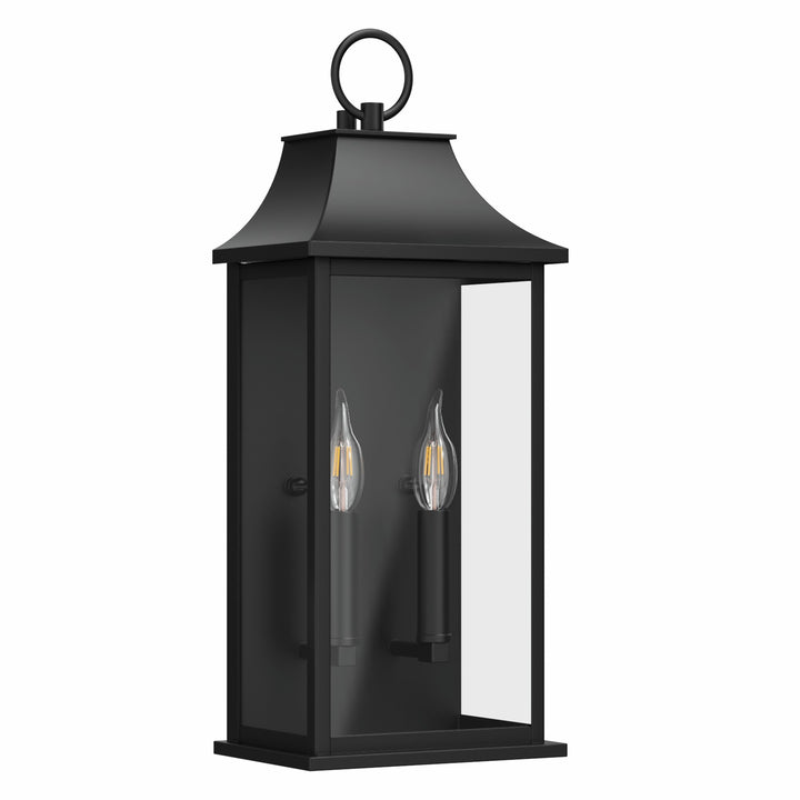 Lawyettle Black Outdoor Wall Light, 20.6-Inch Dusk to Dawn Sensor Exterior Lantern, Waterproof Porch Wall Sconce with 2-Light E12 Socket for Patio, Doorway, Garage #7076-2BK