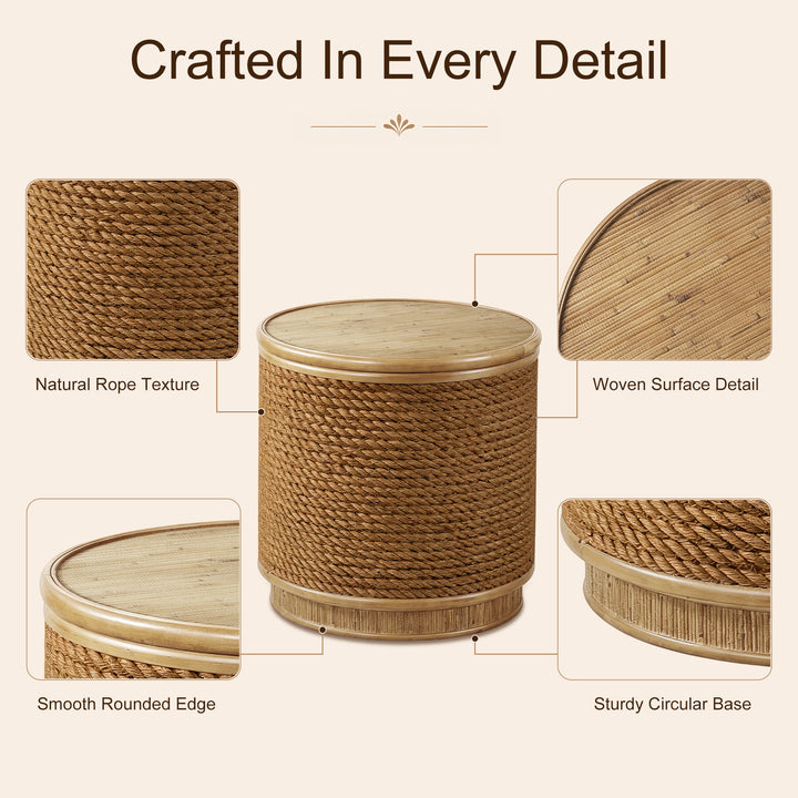 15.94" Handwoven Hyacinth Storage End Table for Living Room & Bedroom #25043