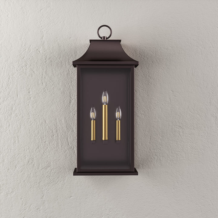 Maxax 25-Inch Bronze Outdoor Wall Lantern, 3-Light Dusk to Dawn Outdoor Wall Sconce for Porch, Patio #7008