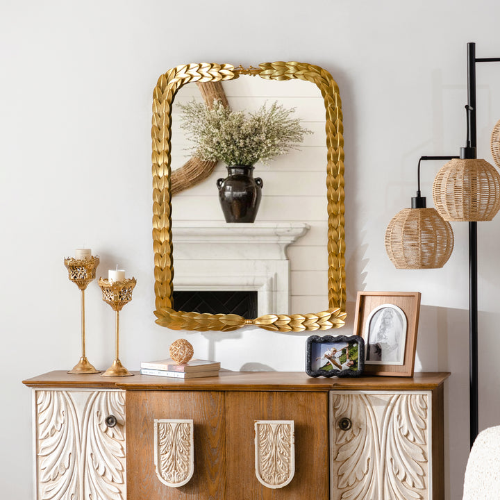 24 in. W x 32 in. H Rectangular Framed Wall Bathroom Vanity Mirror in Gold Leaf Finshed #25012