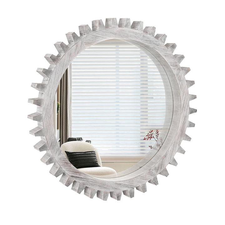 Clarity Wood Round Gear-Shaped Hanging Decorative Wall Mirror #WM-006