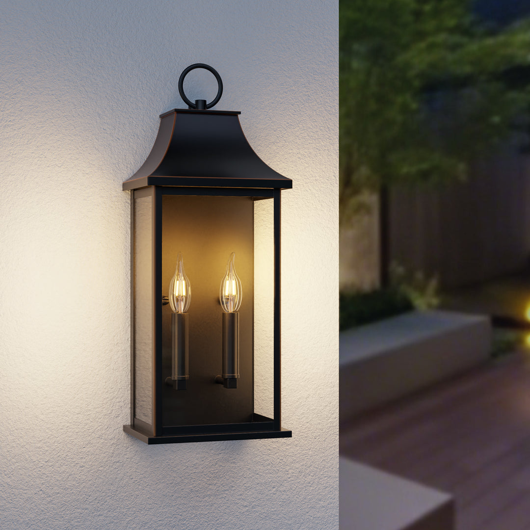 Maxax Dusk to Dawn Outdoor Wall Lights 3-Light, Oil Rubbed Bronze Exterior Lighting Fixtures, 25" Large Outdoor Wall Sconce, Waterproof Outside Wall Lantern for Porch Patio Garage #7076