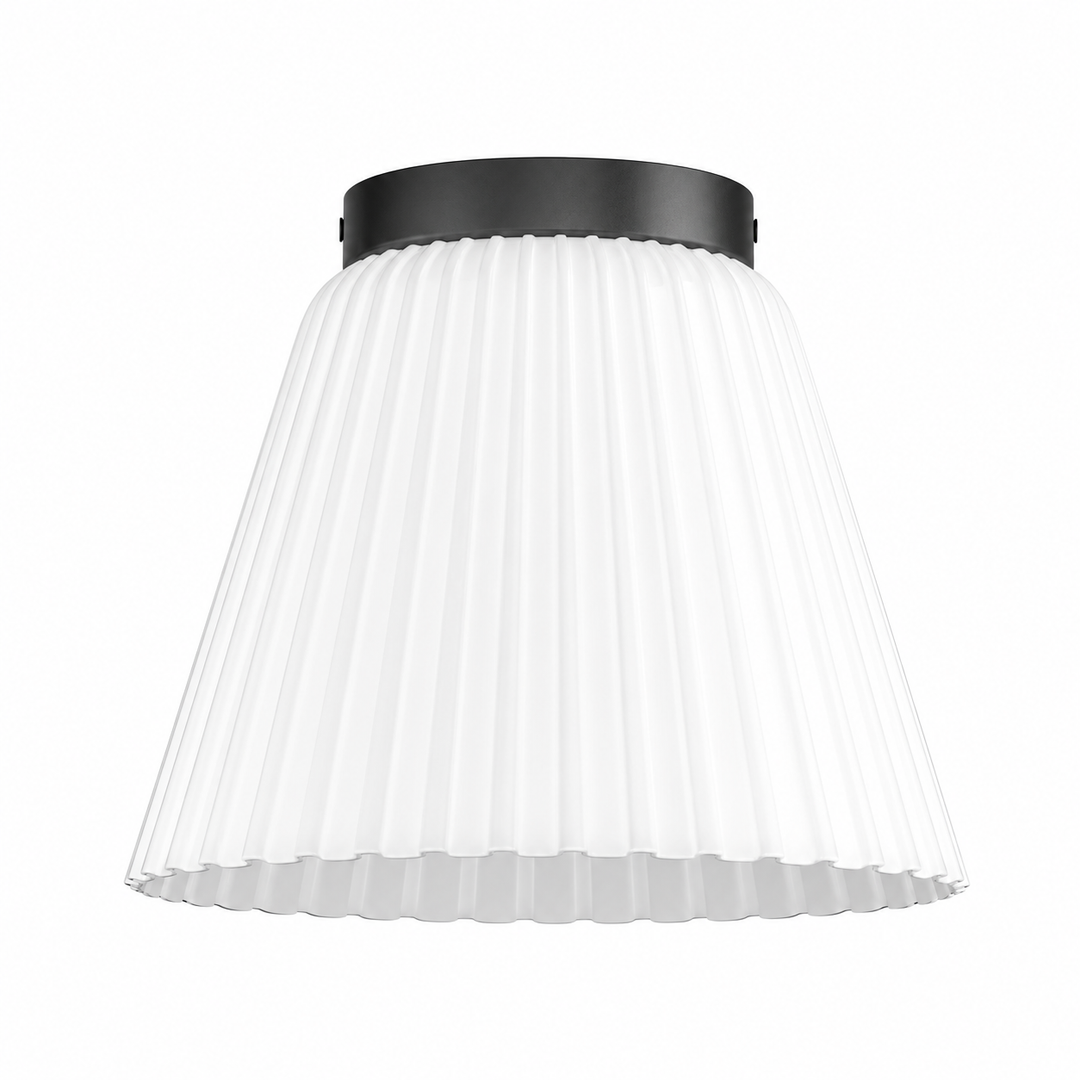 Glow 10" 1-Light Modern Matte Black Flush Mount With White Ribbed Glass Drum Shade For Hallways/ Stairwells /Dining Rooms #39016