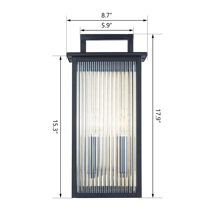 2 - Light 18''H Black Metal Glass Outdoor Wall Sconce with Dusk to Dawn #7039-2BK