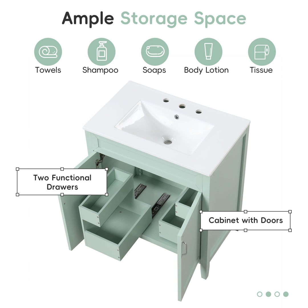 30'' Single Bathroom Vanity Cabinet With Ceramic Top #BV-008-30GN