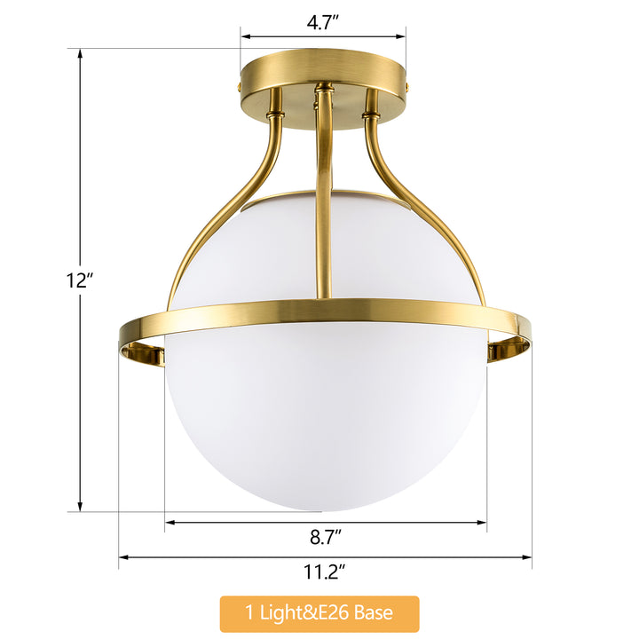 11.2‘’-1 Light Sphere Globe Frosted Glass Semi Flush Mount For Dining Room Hallway See More by Red Barrel Studio #29014-1BK