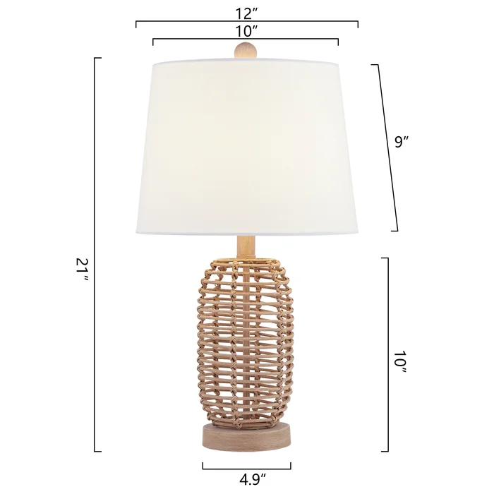 Maxax 21 Coastal Rattan Table Lamps with Fabric Shades (Pair) #T124-NAT