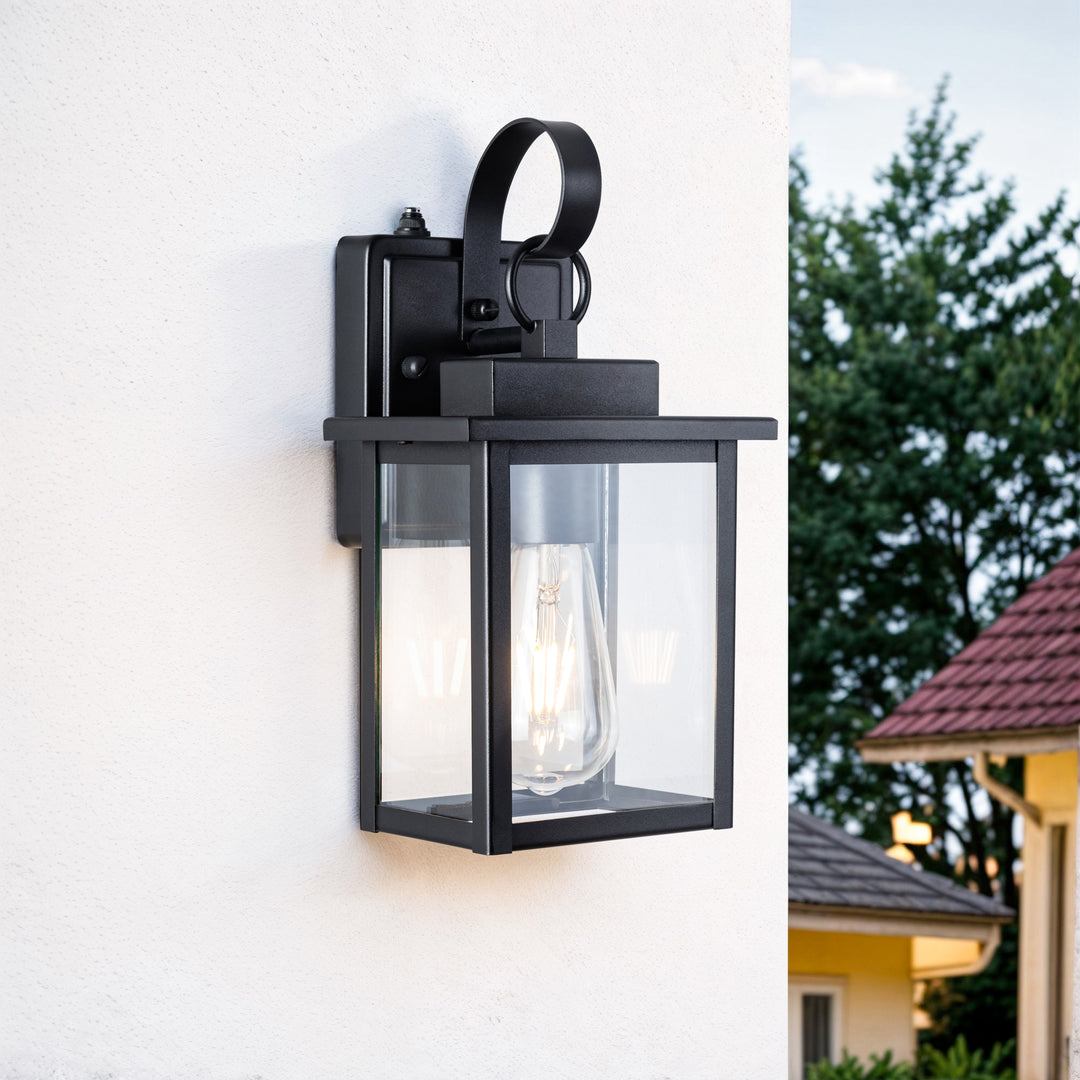 Maxax Dusk to Dawn 12" Outdoor Wall Light, Exterior Waterproof Wall Sconce, Matte Black Front Porch Light, Outside Wall Mount Lantern for House Garage Doorway (Bulb Include) #7041