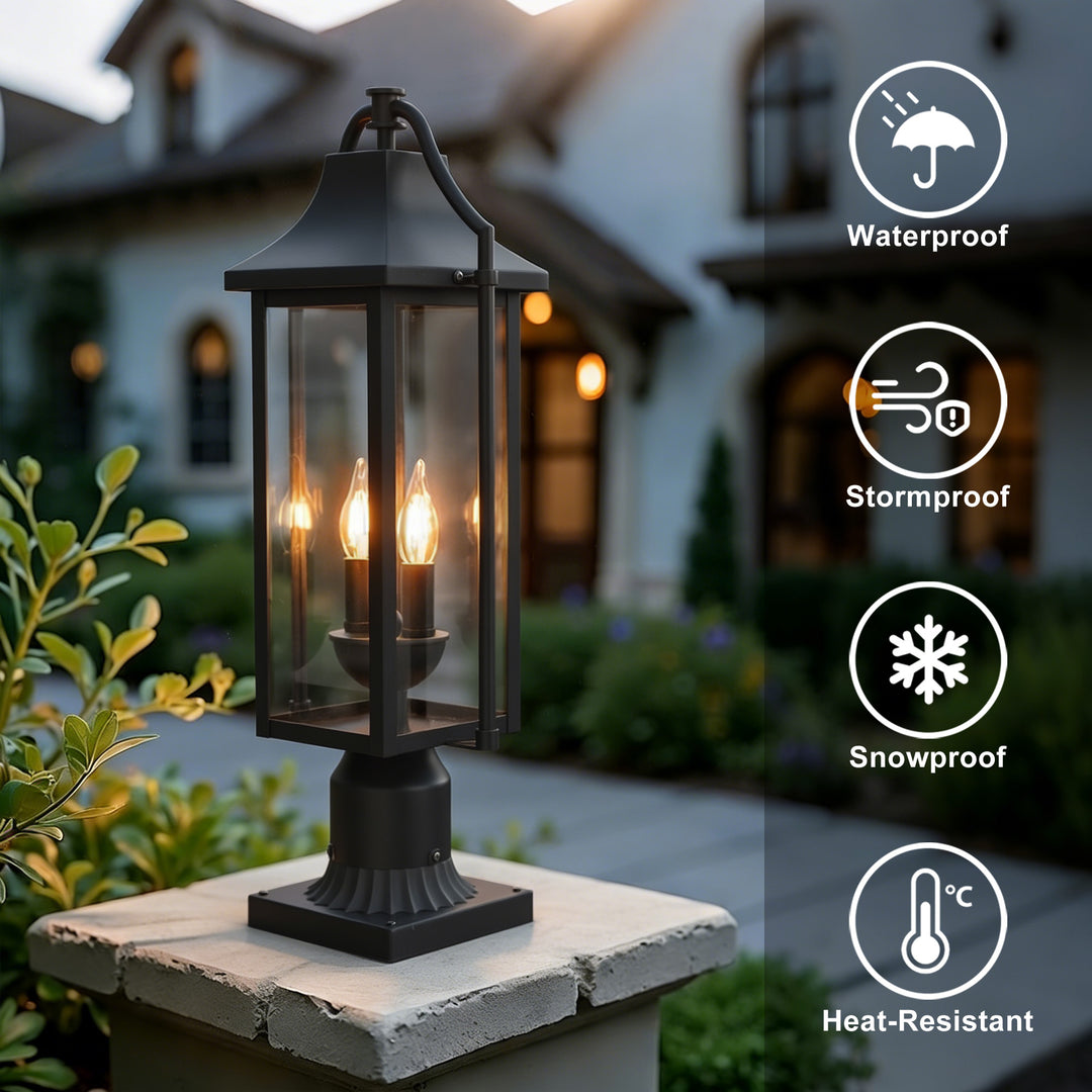 Pathfinder 23''H Black Outdoor Post Light with Clear Tempered Glass and Pier Mount Base #OP7114