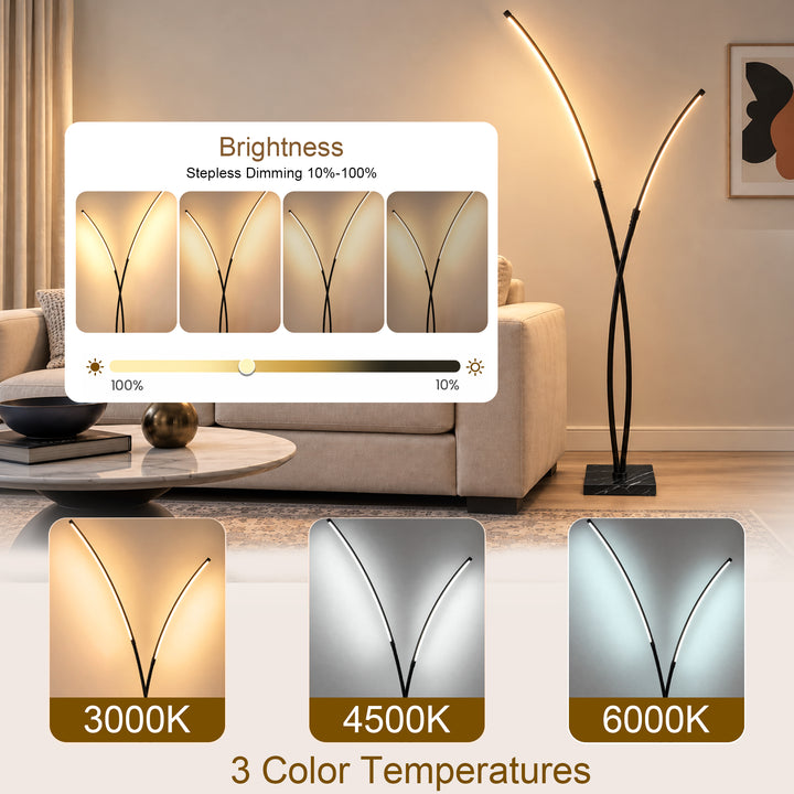 80" Modern LED Metal Floor Lamp 3-Color Lighting Stepless Dimming with Marble Base 