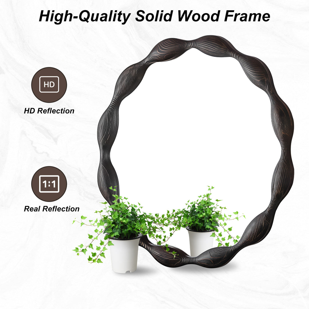 Clarity 32.5" Vintage Oval Solid Wood Framed Wavy Organic Design Wall Mounted Vanity Mirror #25036