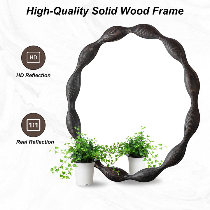 Clarity 32.5" Vintage Oval Solid Wood Framed Wavy Organic Design Wall Mounted Vanity Mirror #25036