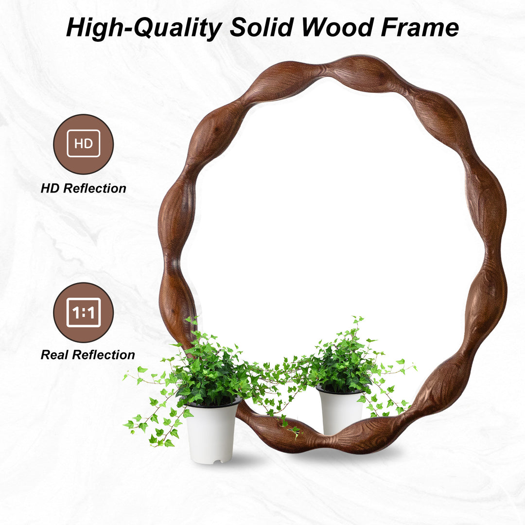 Clarity 32.5" Vintage Oval Solid Wood Framed Wavy Organic Design Wall Mounted Vanity Mirror #25036