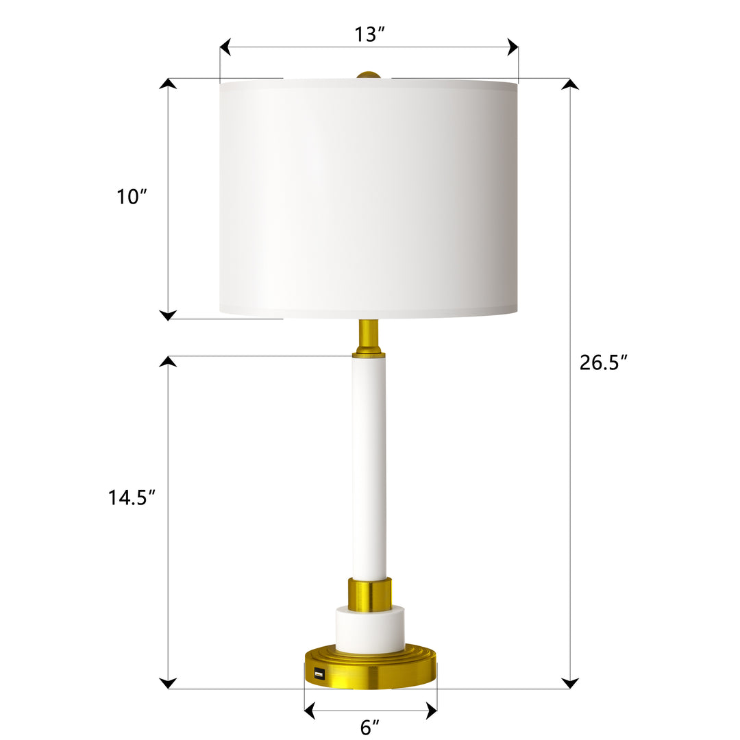 5'' Dimmable Modern Metal Table Lamp with USB Ports for Living Room/Bedroom (Set of 2)