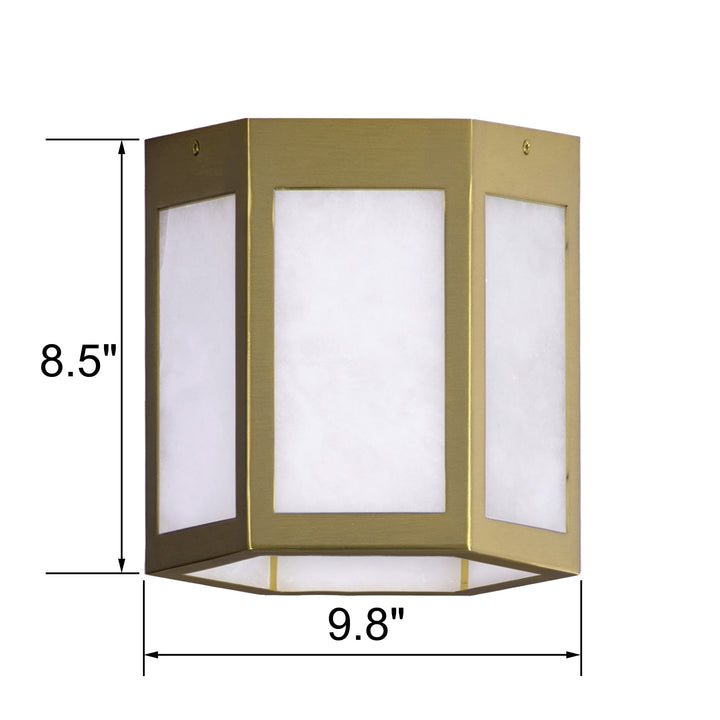 Nest 9.8" 1-Light Modern Brushed Brass White Jade Marble Lantern Flush Mount For Hallway/Entryway/Stairway #19238
