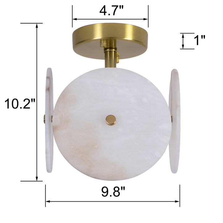 Nest 9.8" 1-Light Modern Brushed Brass Unique/Statement Semi-Flush Mount With White Jade Marble Shade For Hallways, Stairwells & Dining Rooms #19237
