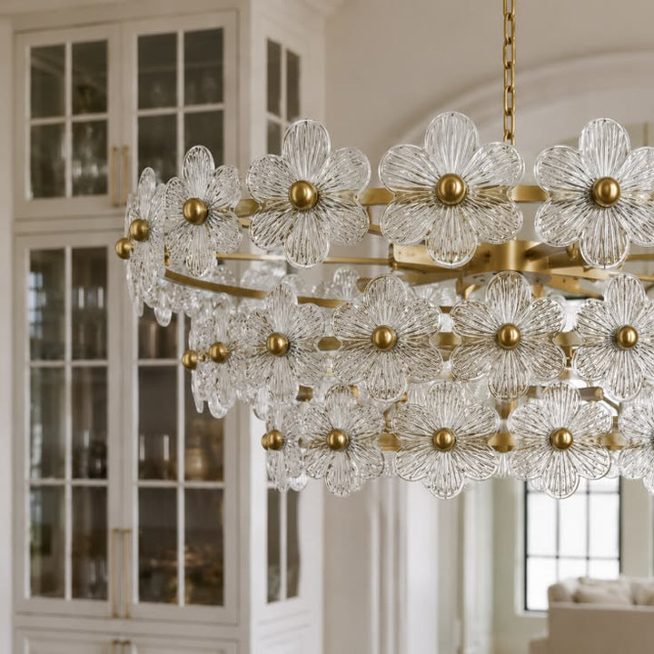 Element 12-light 32"w Modern Tiered Polished Brass Chandelier With Petal Glass For Dining Room Or Living Room #29042