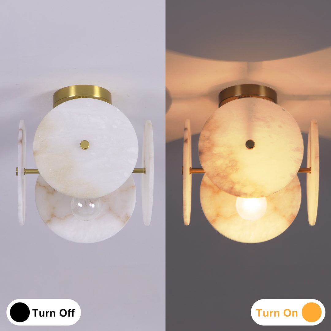 Nest 9.8" 1-Light Modern Brushed Brass Unique/Statement Semi-Flush Mount With White Jade Marble Shade For Hallways, Stairwells & Dining Rooms #19237