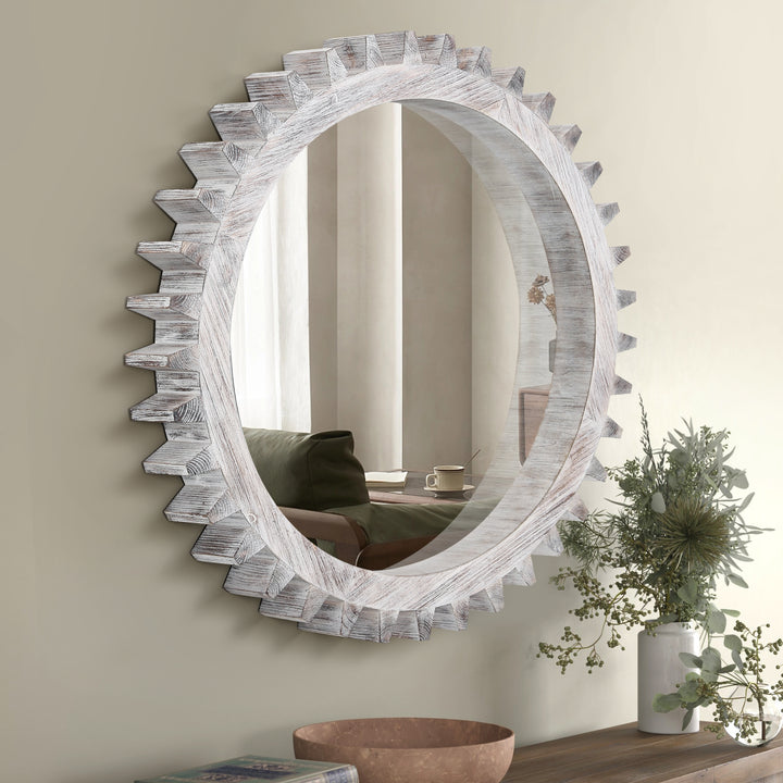 Clarity Wood Round Gear-Shaped Hanging Decorative Wall Mirror #WM-006