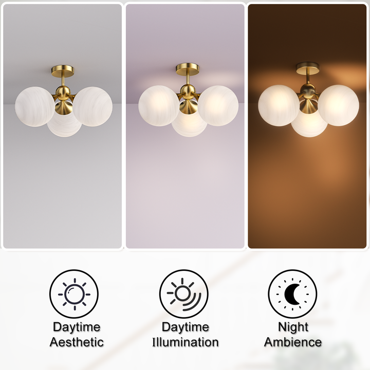 Nimbus 21"-3 Lights Modern Cloud Glass Globe Semi Flush Mount Lighting Fixture For Living Room, Bedroom#29028