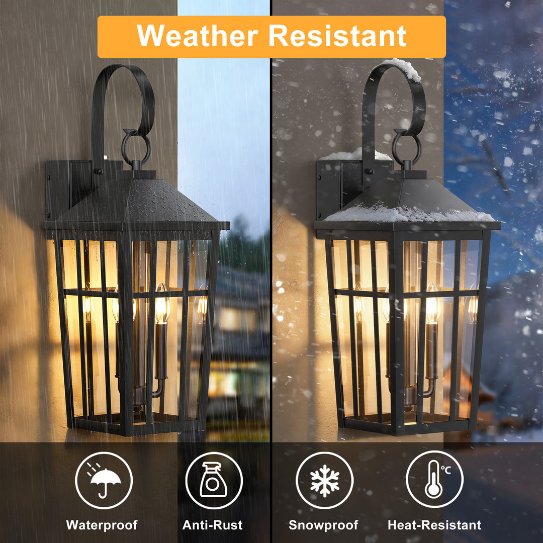 Solstice 12.6''H Black Iron Clear Tempered Glass Outdoor Wall Light with Dusk to Dawn and Built-In GFCI Outlet (Set of 2) #OW7118