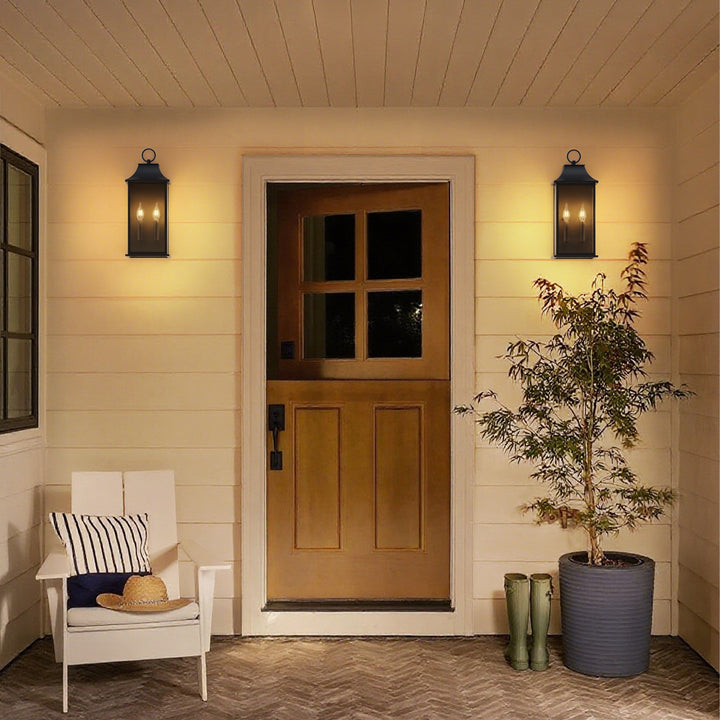 Lawyettle Black Outdoor Wall Light, 20.6-Inch Dusk to Dawn Sensor Exterior Lantern, Waterproof Porch Wall Sconce with 2-Light E12 Socket for Patio, Doorway, Garage #7076-2BK