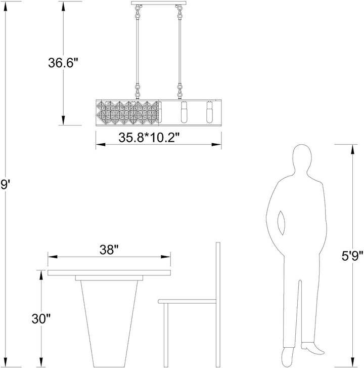 Maxax 5-Light Rectangle Crystal Chandelier #MX19015-5-P