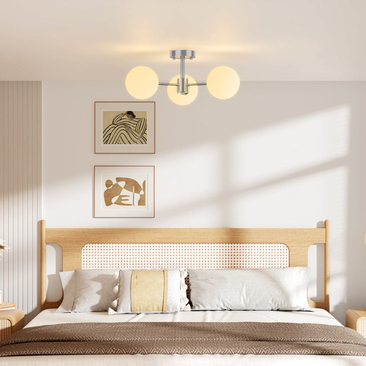 21'' Modern Iron Glass Globe Semi Flush Mount Lighting #19229