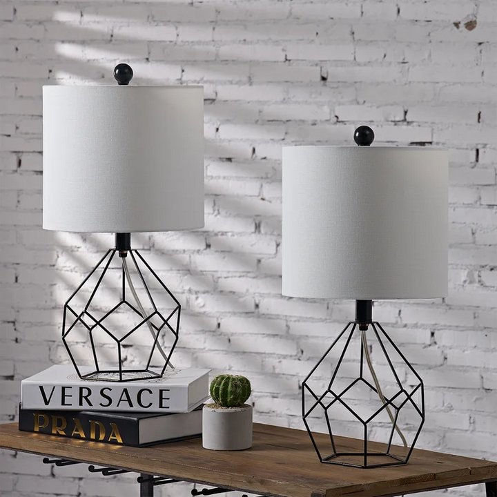 Yullili 19'' Elegant Gold Geometric Table Lamps (Pair) with White Shades #T73