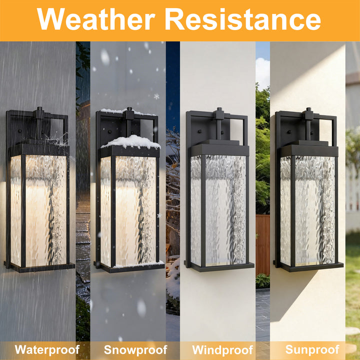 Terrain 18'' H Dimmable LED Black Iron Water Ripple Glass Outdoor Wall Light with Dusk to Dawn #OW7099