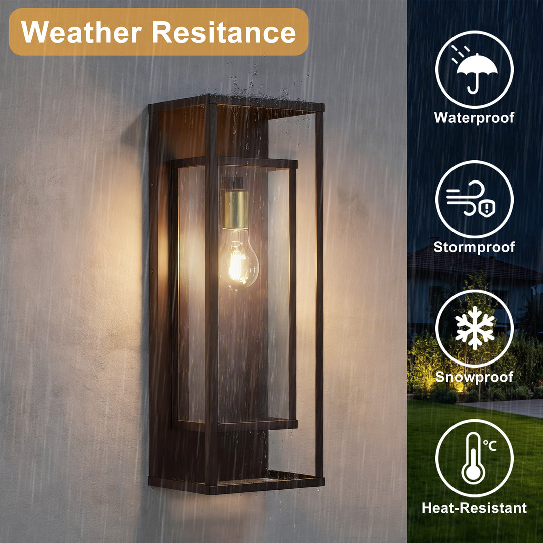 22''H Black and Gold Iron Seeded Glass Outdoor Wall Light with Dusk to Dawn #OW7106