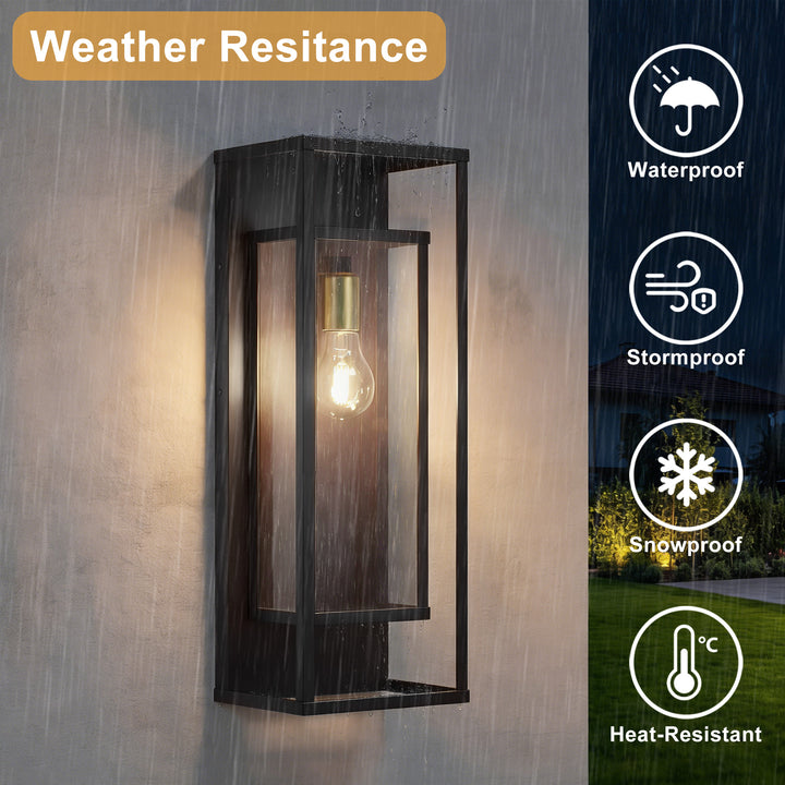 22''H Black and Gold Iron Seeded Glass Outdoor Wall Light with Dusk to Dawn #OW7106