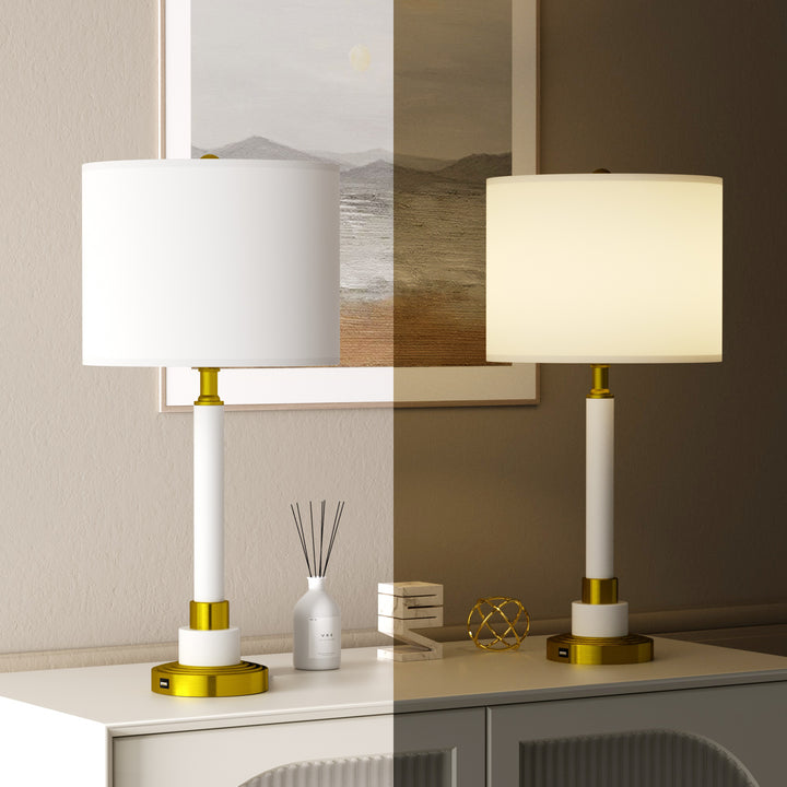 5'' Dimmable Modern Metal Table Lamp with USB Ports for Living Room/Bedroom (Set of 2)