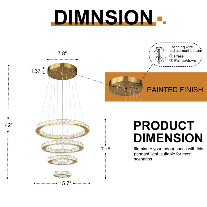 Ariabella 4 - Light Unique Tiered LED Crystal Chandelier #YX-450