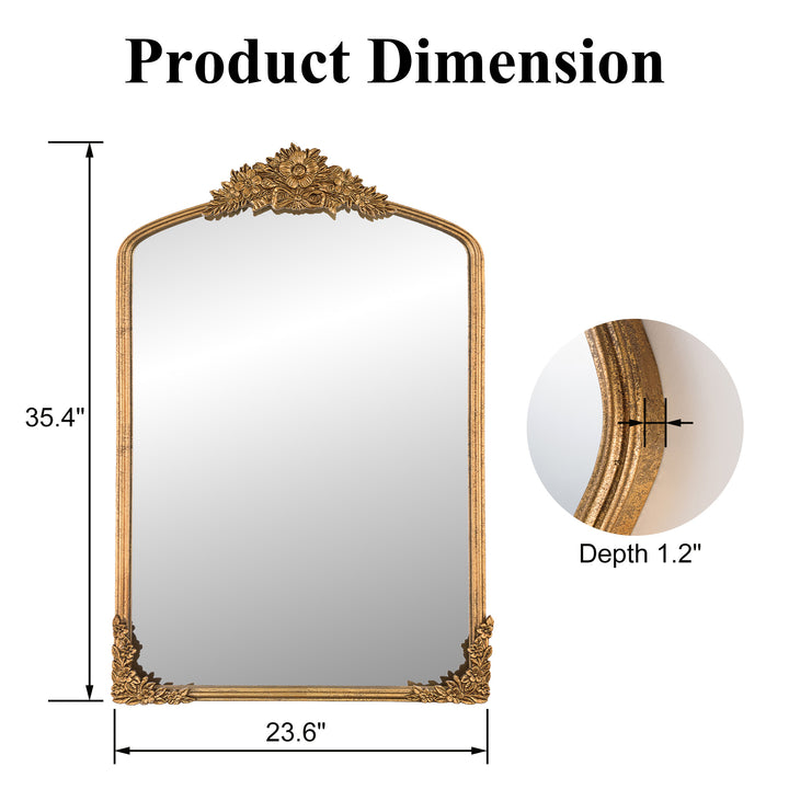 Panorama Vintage Iron Gold Baroque Metal Arched Vanity Mirror For Bedroom&living Room #30010