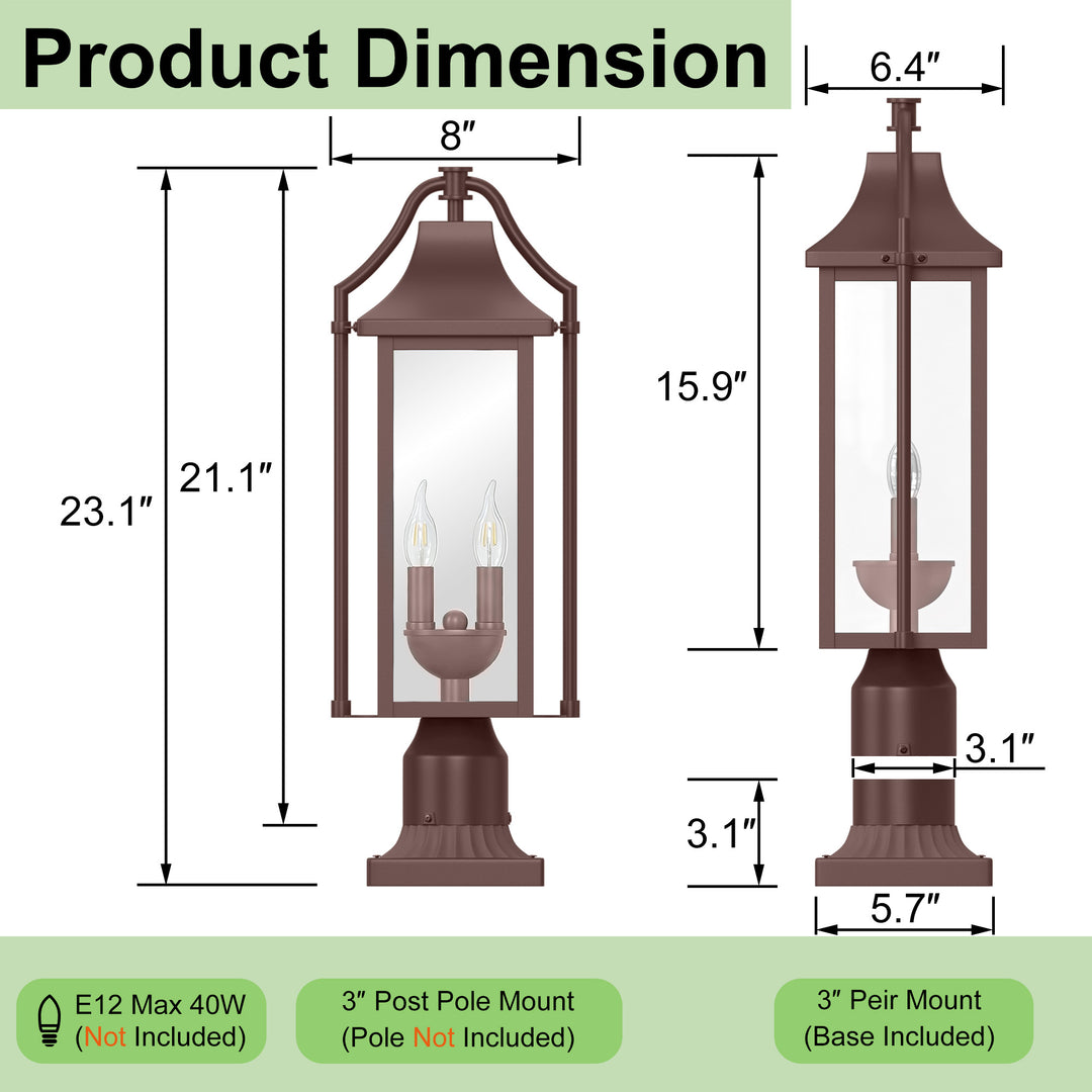 Pathfinder 23''H Black Outdoor Post Light with Clear Tempered Glass and Pier Mount Base #OP7114