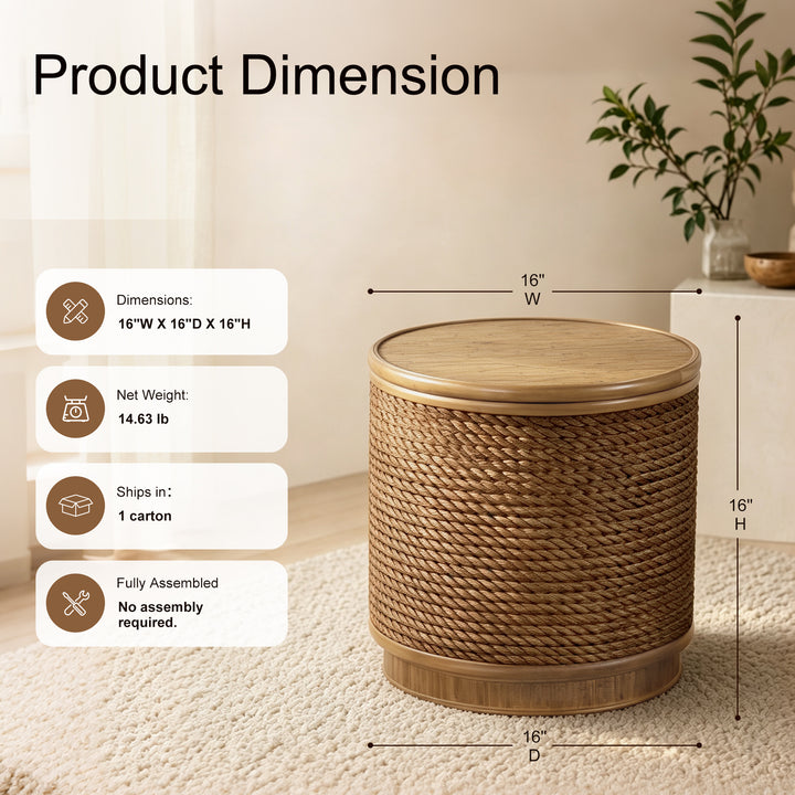 15.94" Handwoven Hyacinth Storage End Table for Living Room & Bedroom #25043