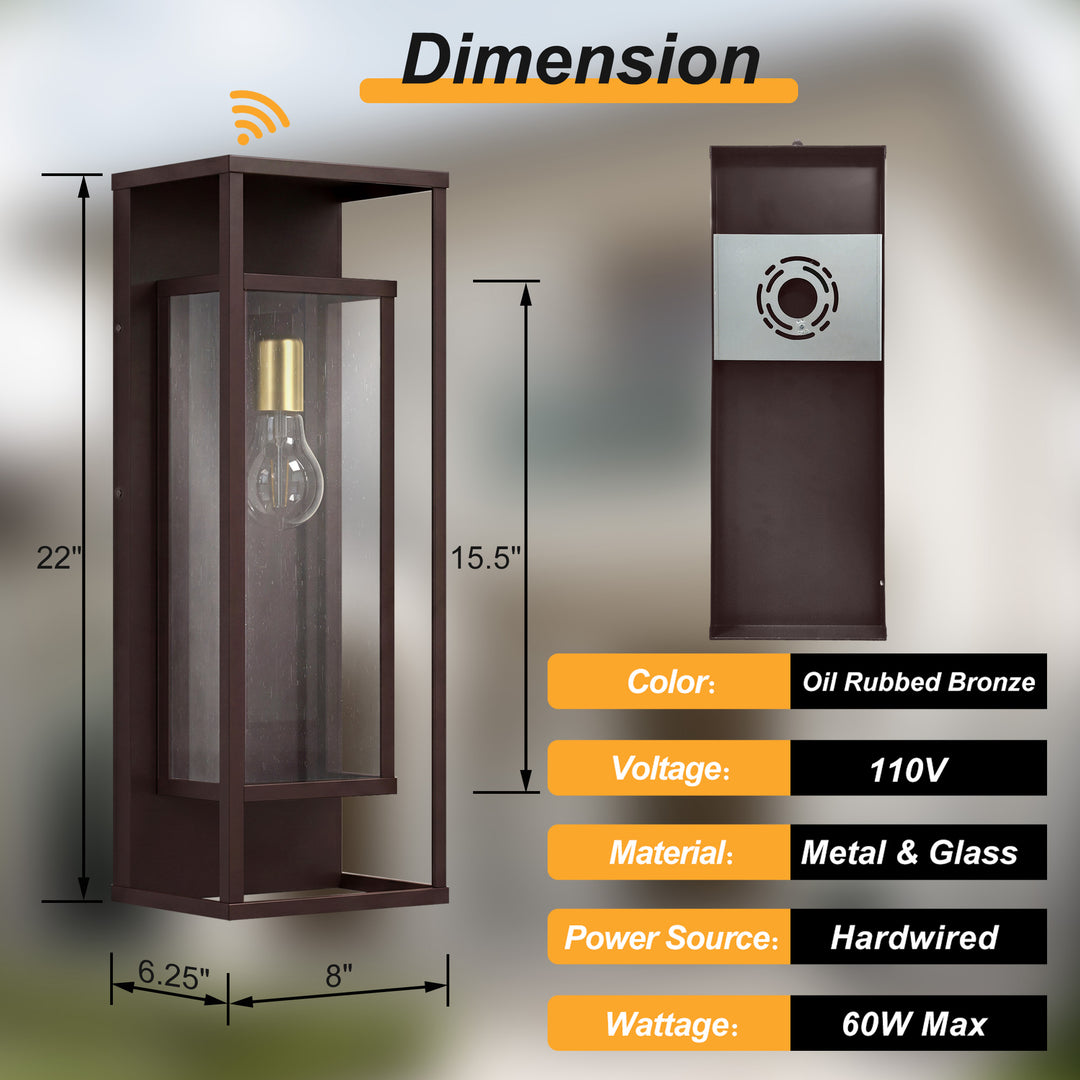 22''H Black and Gold Iron Seeded Glass Outdoor Wall Light with Dusk to Dawn #OW7106