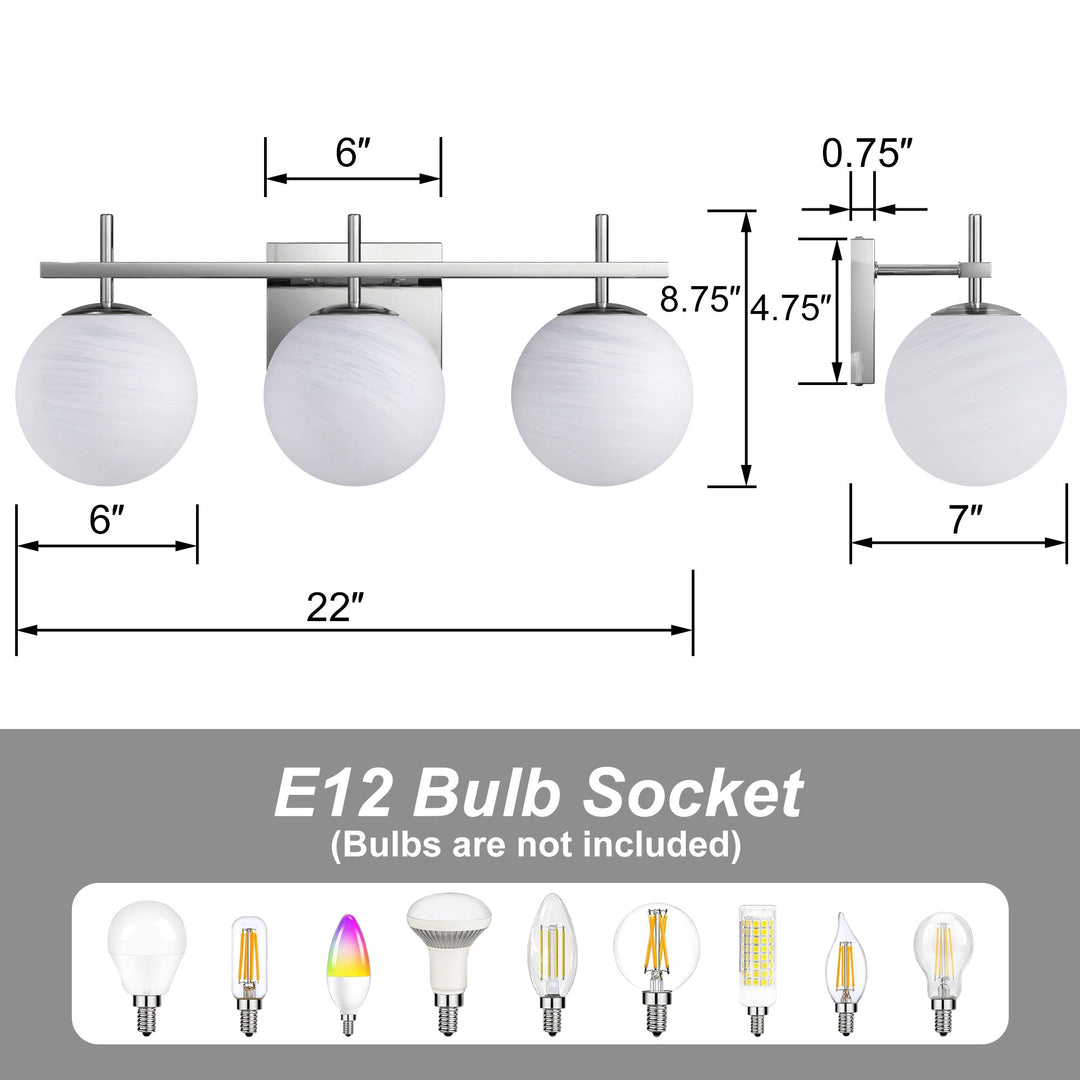 Nimbus Bathroom Vanity Light With Round Shape Cloud Glass Shade #29015