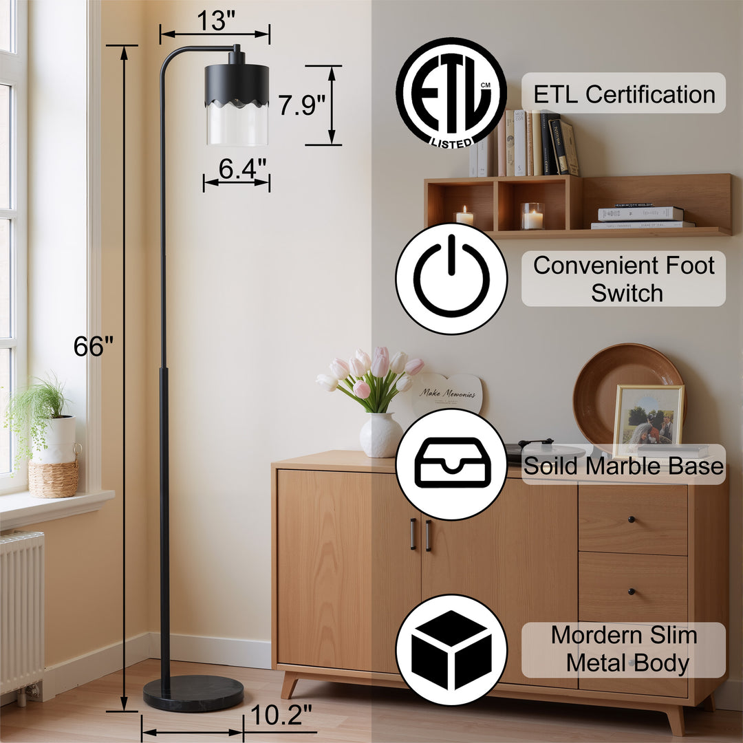 Glimmer 66" Modern Metal Floor Lamp Dual-Layer Shade Bright Lighting Foot Switch For Living Room Bedroom #FGT01