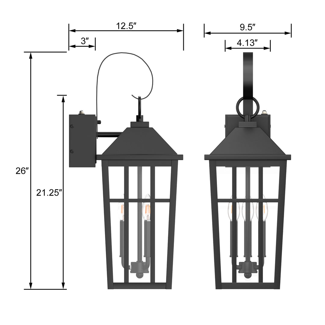 Solstice 12.6''H Black Iron Clear Tempered Glass Outdoor Wall Light with Dusk to Dawn and Built-In GFCI Outlet (Set of 2) #OW7118