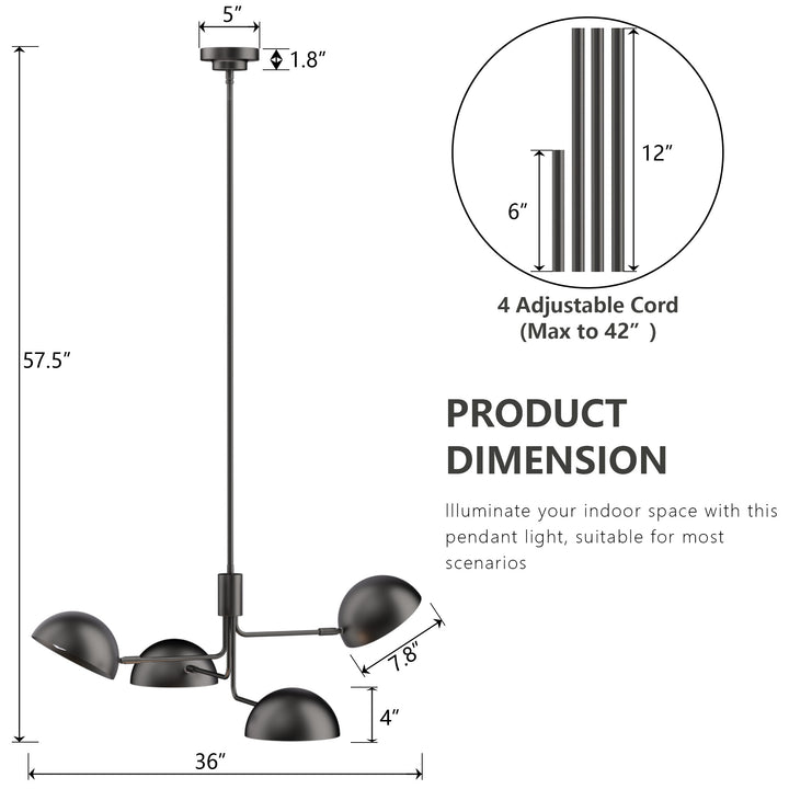 Glimmer 4-light 36" Gray/brass Modern Sputnik Chandelier With Electroplating Shade For Dining Room Or Kitchen #29030