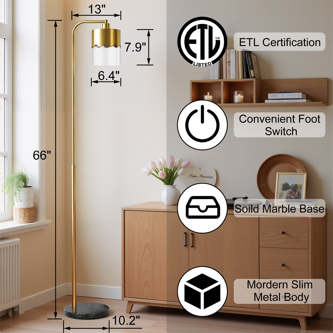 Glimmer 66" Modern Metal Floor Lamp Dual-Layer Shade Bright Lighting Foot Switch For Living Room Bedroom #FGT01