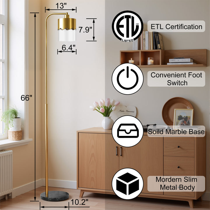 Glimmer 66" Modern Metal Floor Lamp Dual-Layer Shade Bright Lighting Foot Switch For Living Room Bedroom #FGT01