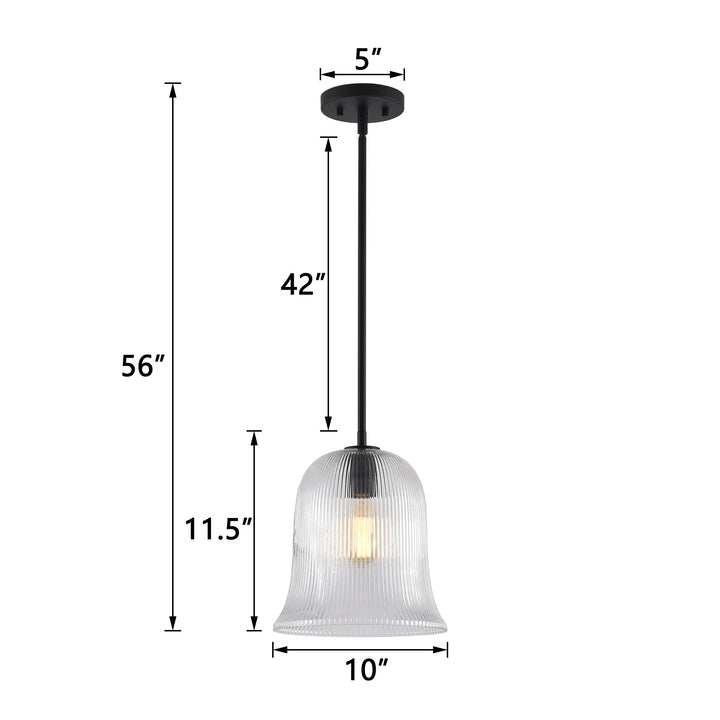 Glimmer 1-Light Metal & Glass Modern Bell Adjustable Rod Single Pendant Light #48001