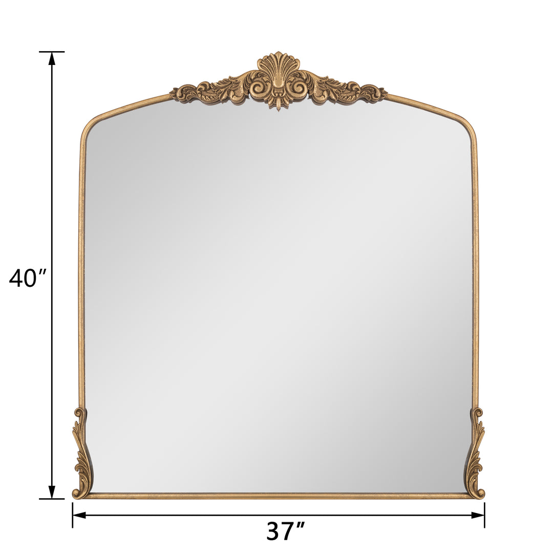 Opulence 37 in. W x 40 in. H Baroque Carved Vintage Gold Arched Framed Wall Bathroom Vanity Mirror #30002