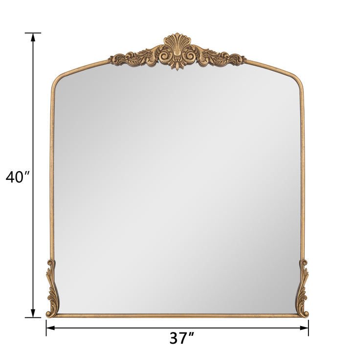 Opulence 37 in. W x 40 in. H Baroque Carved Vintage Gold Arched Framed Wall Bathroom Vanity Mirror #30002